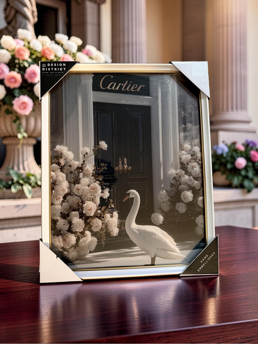 Design District NWT Cartier Inspired Swan & Floral Art Print - White & Gold